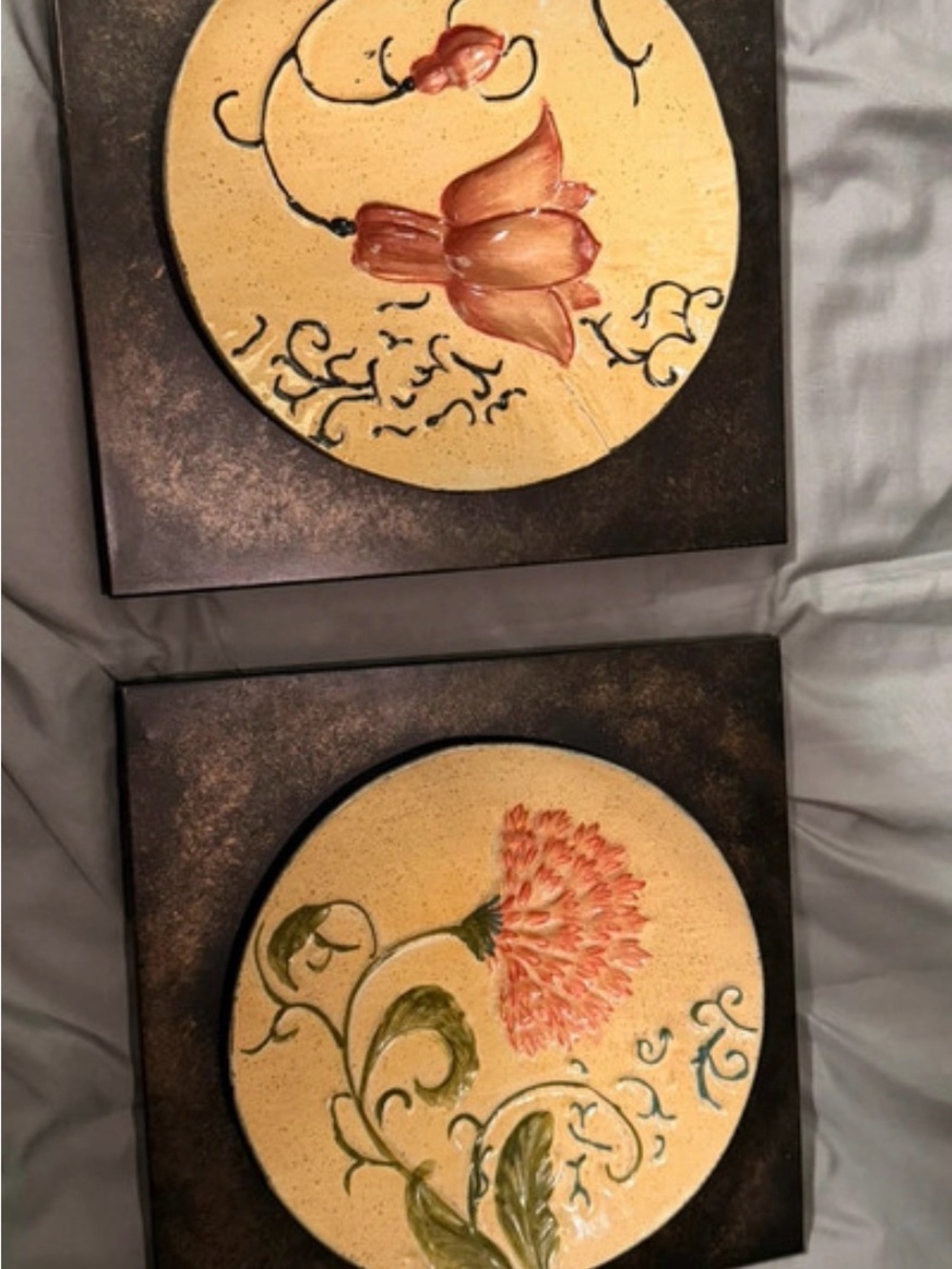 Floral Relief Wall Art Set - Peach and Green